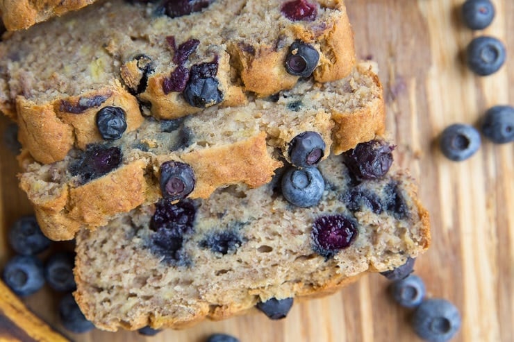 Moist, fluffy Gluten-Free Blueberry Banana Bread made refined sugar-free and dairy-free