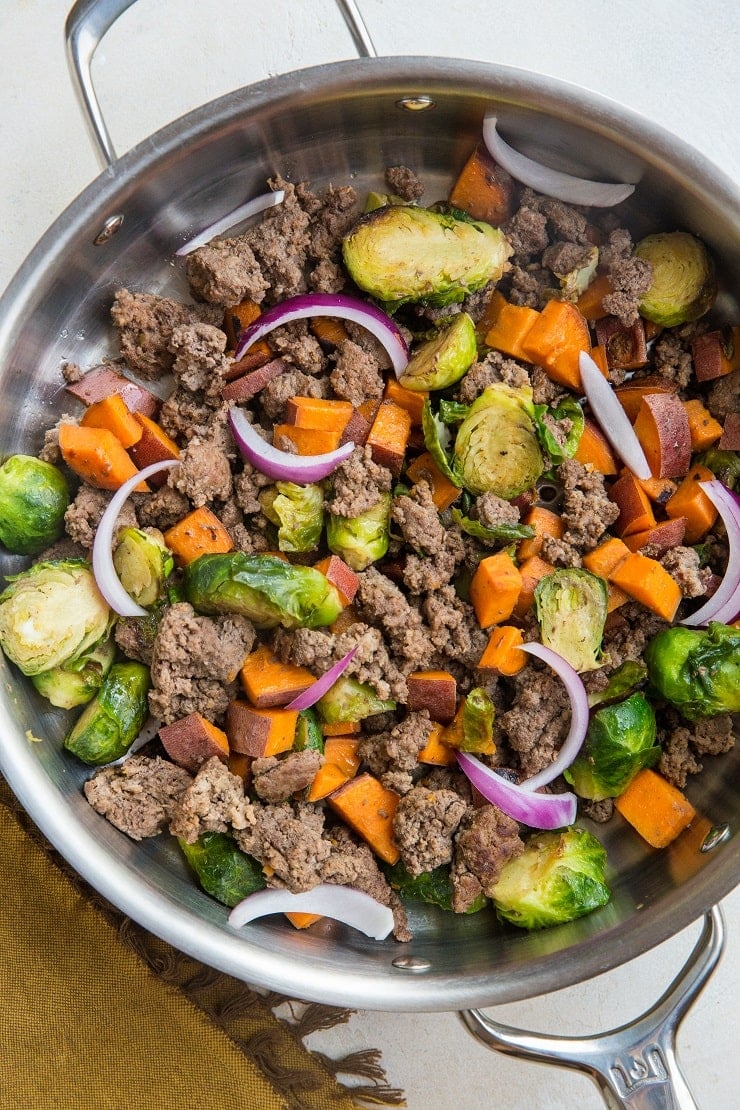 Easy, healthy 30-Minute Ground Beef and Sweet Potato Skillet - a fresh, simple dinner recipe that is paleo, whole30 and delicious.