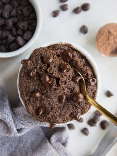 Keto Chocolate Mug Cake - grain-free made with almond flour, sugar-free, low-carb, rich and delicious! A healthy single-serve dessert recipe ready in 5 minutes.