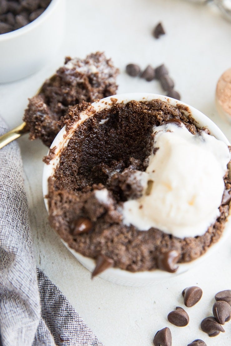 Low-Carb Chocolate Mug Cake ready in 5 minutes! Grain-free, sugar-free, rich and delicious!