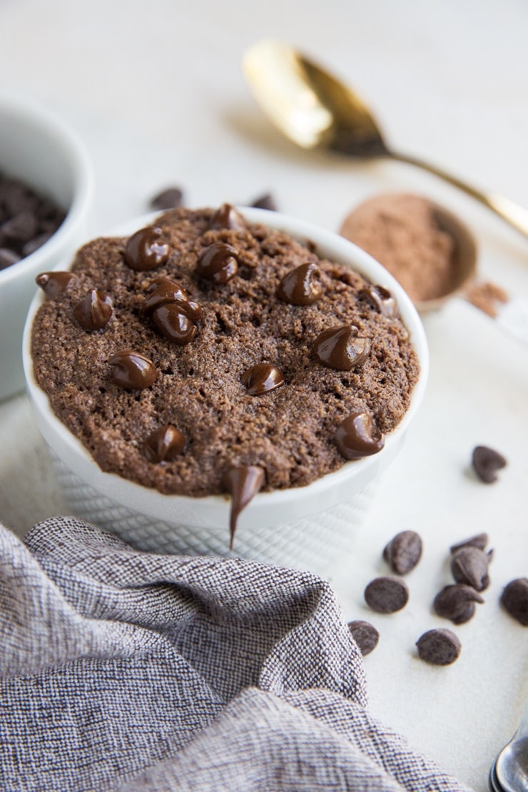 6-Ingredient Chocolate Keto Mug Cake - rich, delicious sugar-free single-serve chocolate cake ready in just a few minutes.