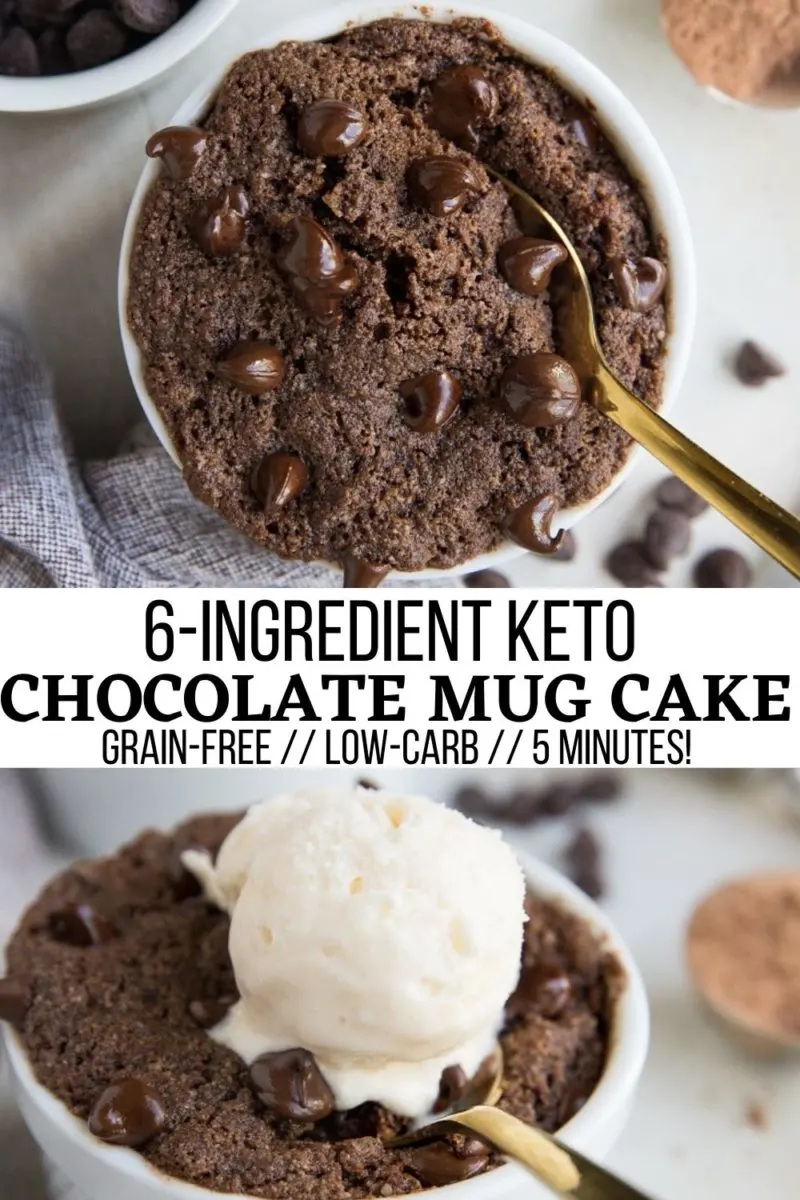 6-Ingredient Keto Chocolate Mug Cake - grain-free, sugar-free, easy and delicious single-serve dessert in a mug!