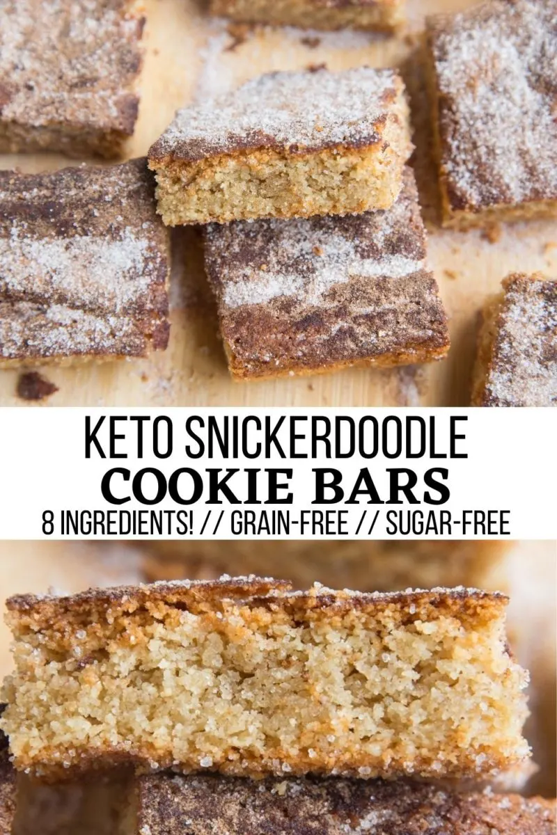 8-Ingredient Keto Snickerdoodle Cookie Bars - grain-free sugar-free snickerdoodles turned into bars! An easy and amazingly delicious dessert recipe
