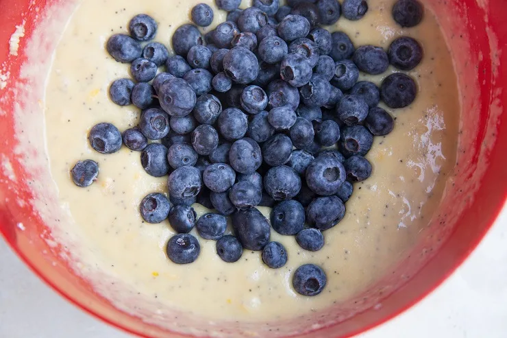 Ingredients for keto blueberry muffins in a mixing bowl