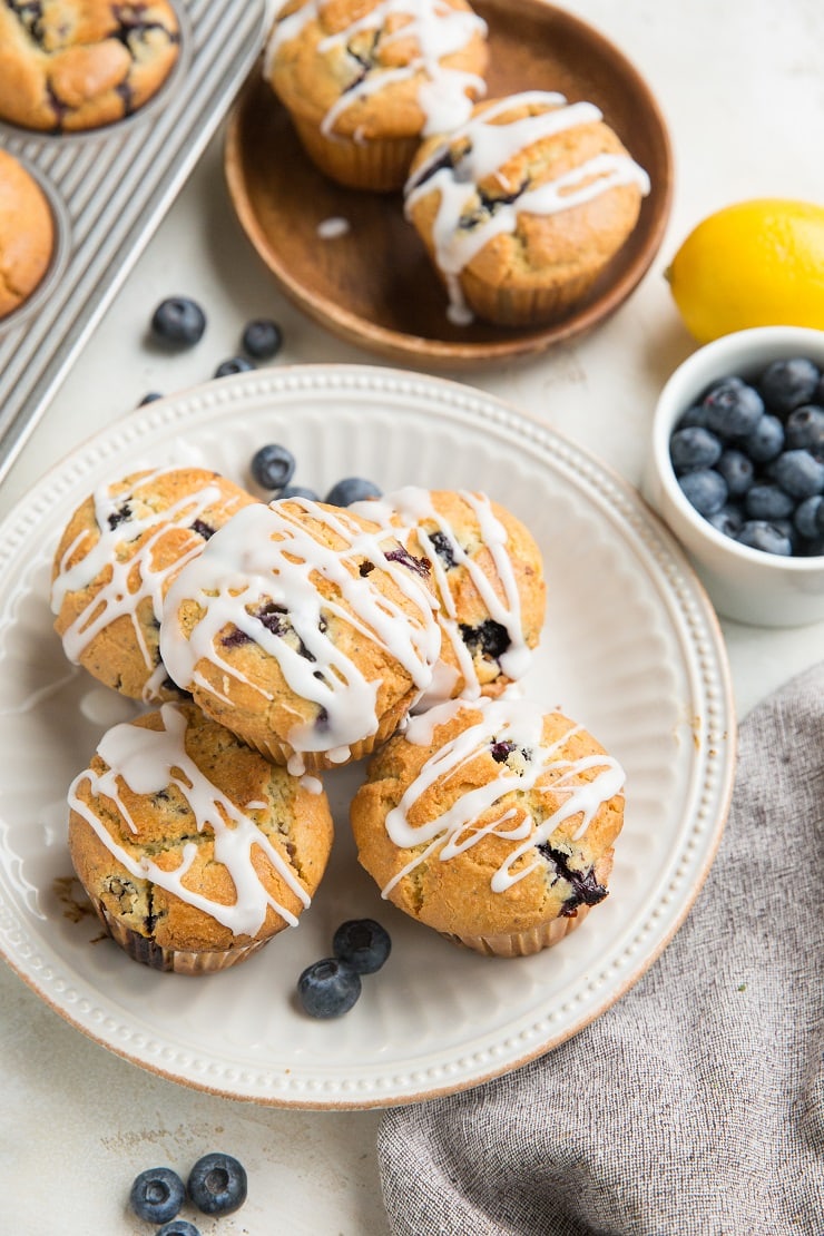 Keto Lemon Poppy Seed Blueberry Muffins with lemon glaze are an amazing breakfast or snack