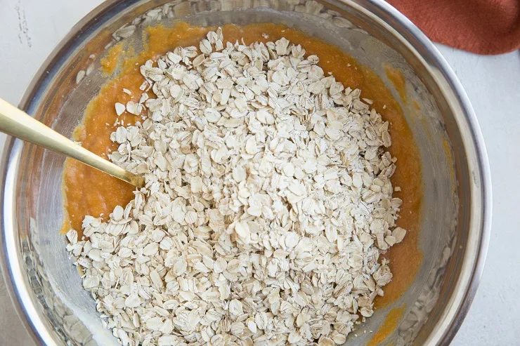 Pour dry ingredients into wet for oatmeal