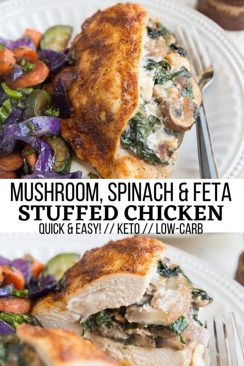 Mushroom, Feta, and Spinach Stuffed Chicken Breast is an easy weeknight dinner recipe that is huge on flavor. Low-carb, keto, and delicious!