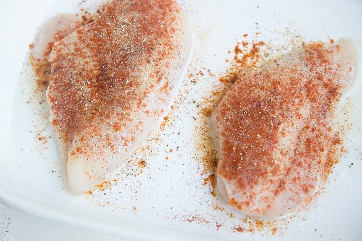 Chicken breast seasoned with salt paprika and garlic powder