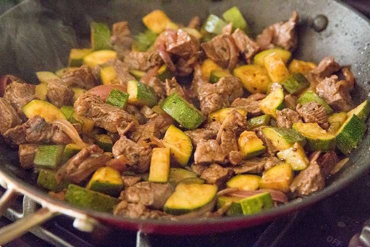 Finished teriyaki beef and zucchini