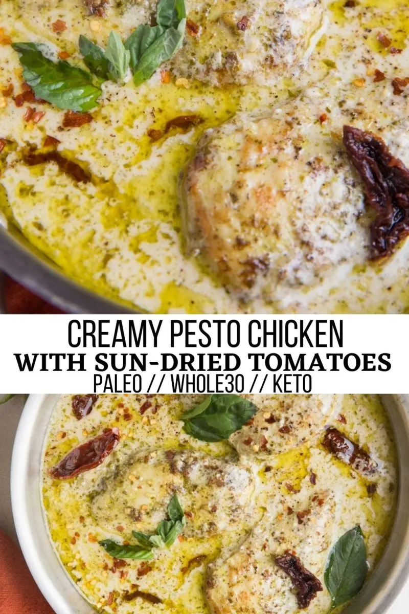 Easy Paleo Creamy Pesto Chicken - dairy-free, keto, whole30 and delicious chicken recipe that is loaded with flavor