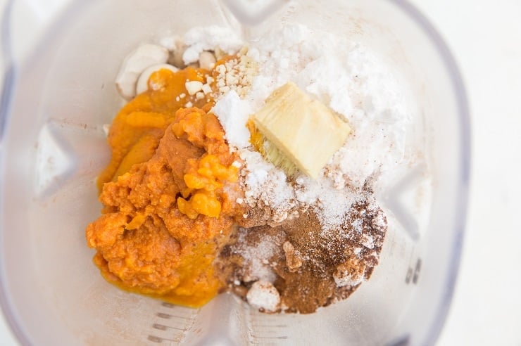Add all of the ingredients for the pumpkin cheesecake filling to a blender