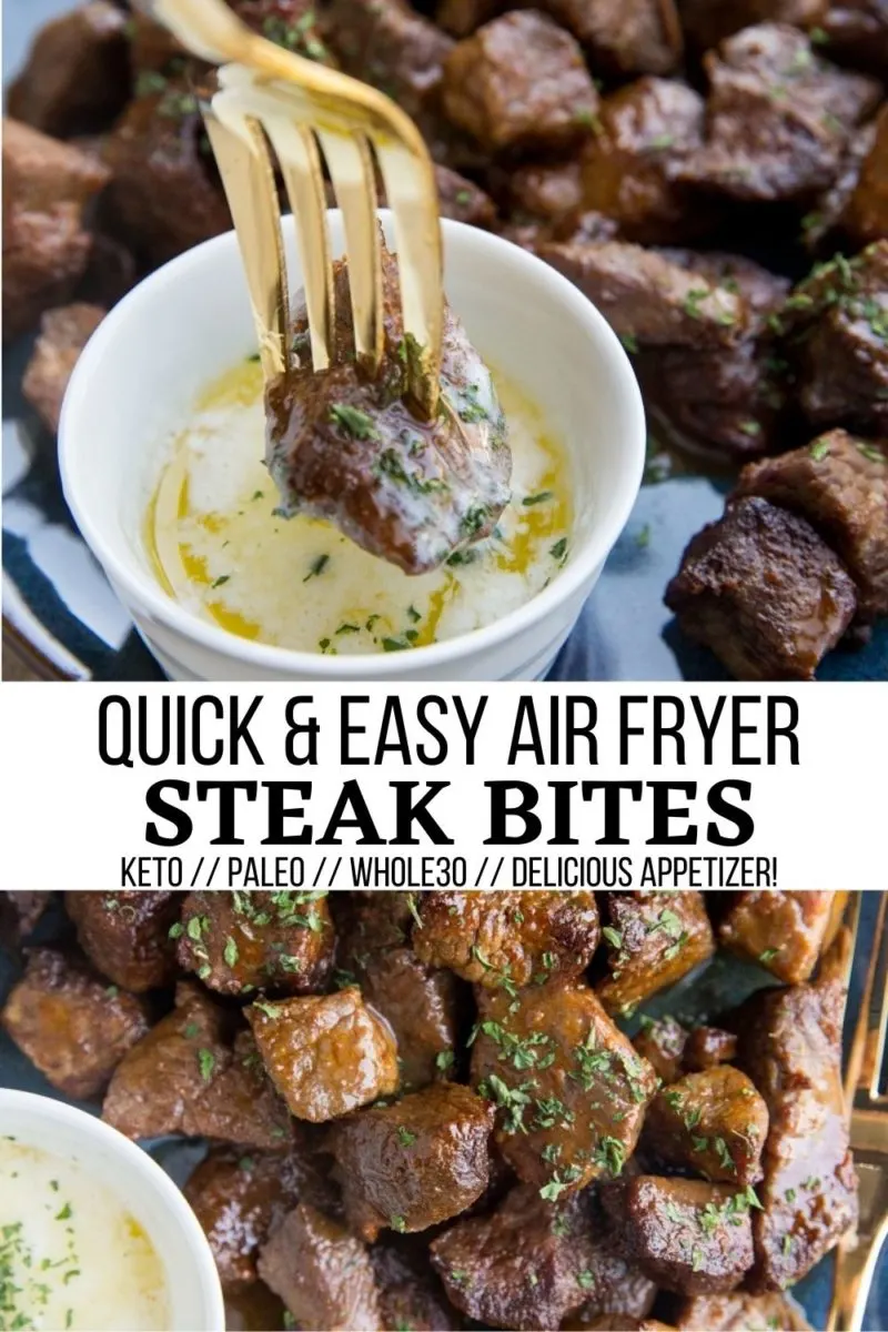Quick and Easy Air Fryer Steak Bites are the perfect appetizer for any occasion! Paleo, keto, and whole30