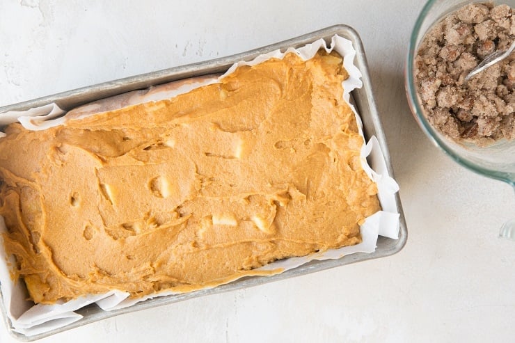 Pour the bread batter in a loaf pan