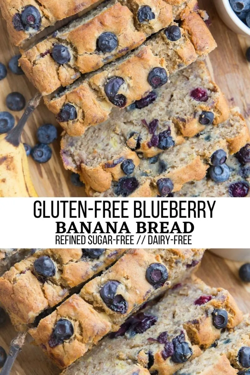 Gluten-Free Blueberry Banana Bread - moist, fluffy banana bread that is dairy-free and refined sugar-free for a healthy treat!