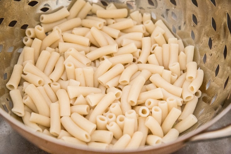 Cook the brown rice penne noodles