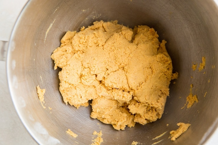 pumpkin roll dough in a stand mixer