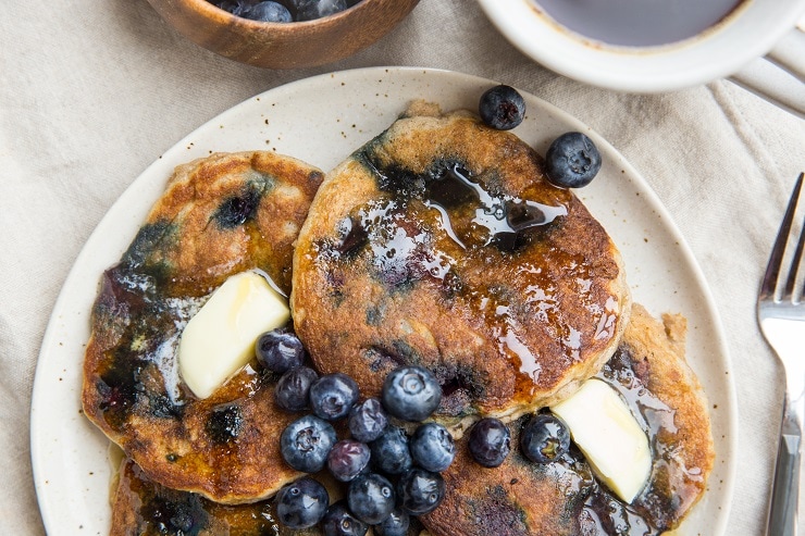 Paleo Blueberry Coconut Flour Pancakes - dairy-free, low-carb, delicious breakfast recipe!