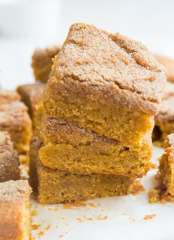 Paleo Pumpkin Snickerdoodle Cookie Bars - grain-free, dairy-free, cinnamon and sugar sprinkled cookie bars