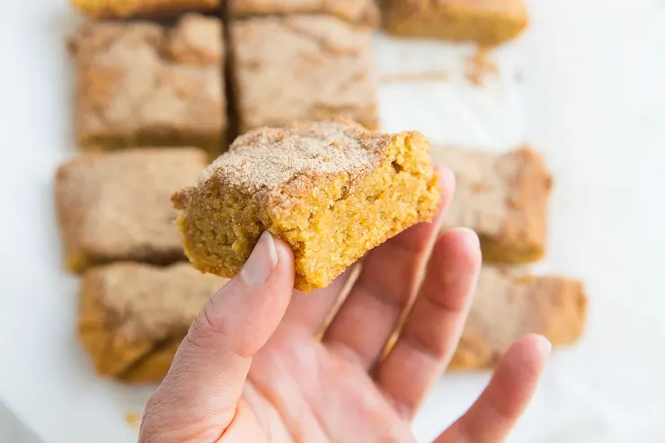 Paleo Pumpkin Snickerdoodle Cookie Bars - made with almond flour - grain-free, dairy-free healthier snickerdoodle recipe