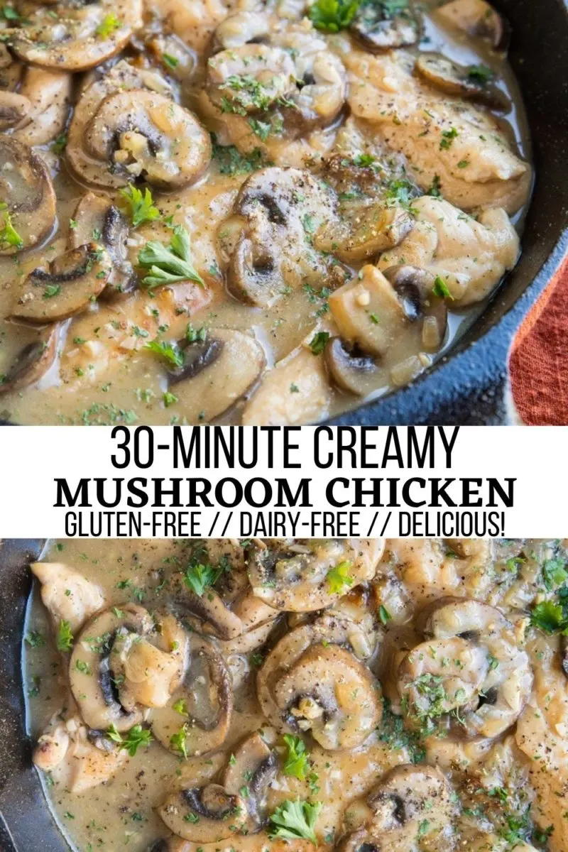 30-Minute Mushroom Chicken - dairy-free, gluten-free, delicious healthy dinner recipe ready in 30 minutes with 11 ingredients!