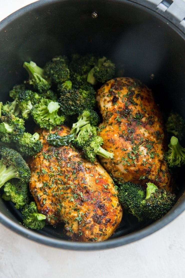 Easy Air Fryer Chicken Breast and Broccoli - a simple dinner recipe for those looking for a good clean meal.