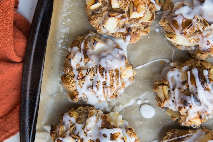 Gluten-Free Baked Apple Fritters spiced with pumpkin pie spice. Dairy-free, refined sugar-free