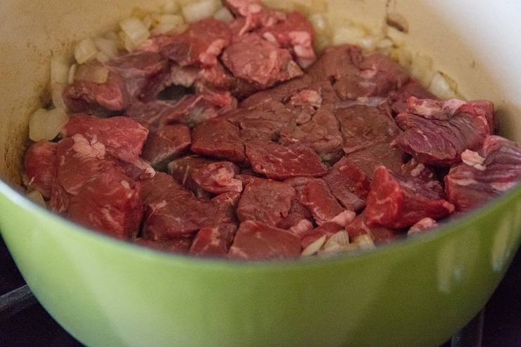 Add the beef stew meat to the pot