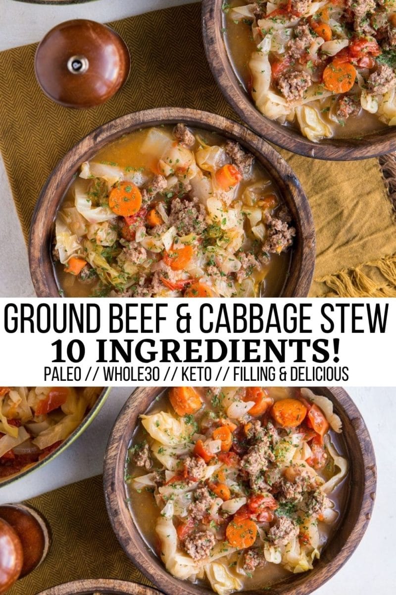 10-Ingredient Ground Beef & Cabbage Stew is hearty comfort food at its finest! Paleo, whole30, keto, and healthy!