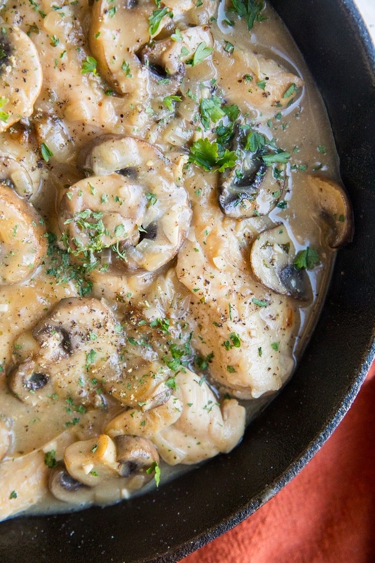 Creamy Mushroom Chicken made dairy-free, keto, paleo, grain-free and whole30. Easy to prepare, lusciously creamy and healthy