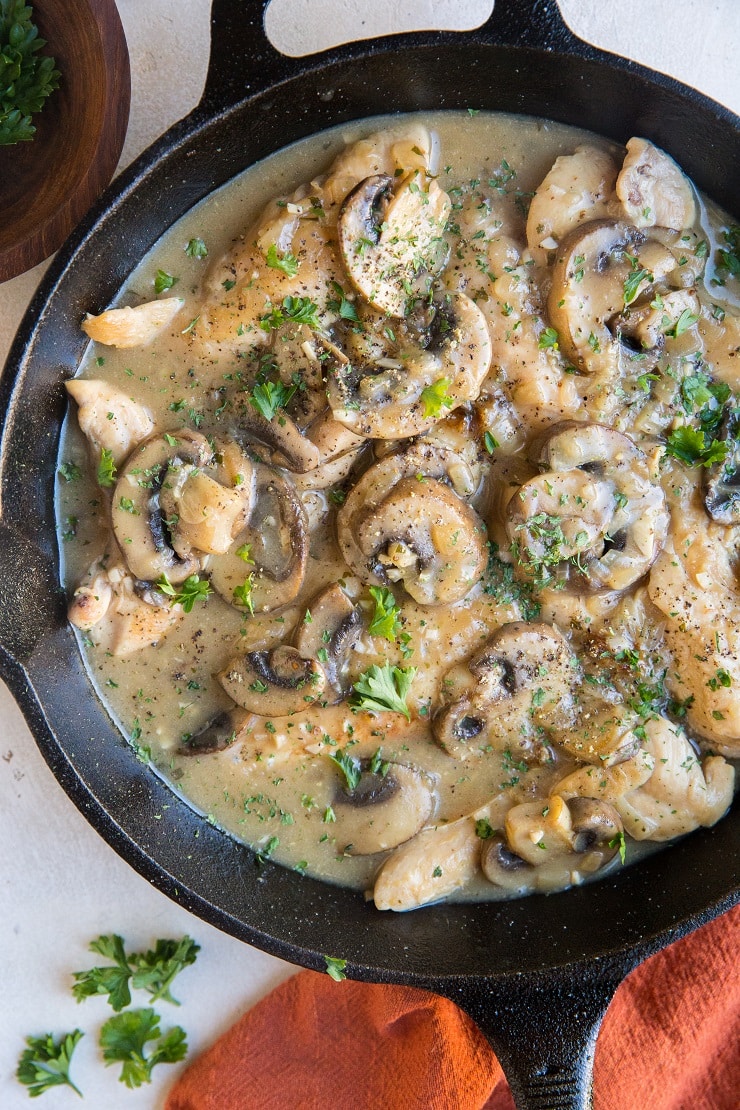 Creamy Mushroom Chicken - dairy-free, paleo, keto, grain-free, deliciously flavorful chicken recipe to keep weeknight eating delicious!