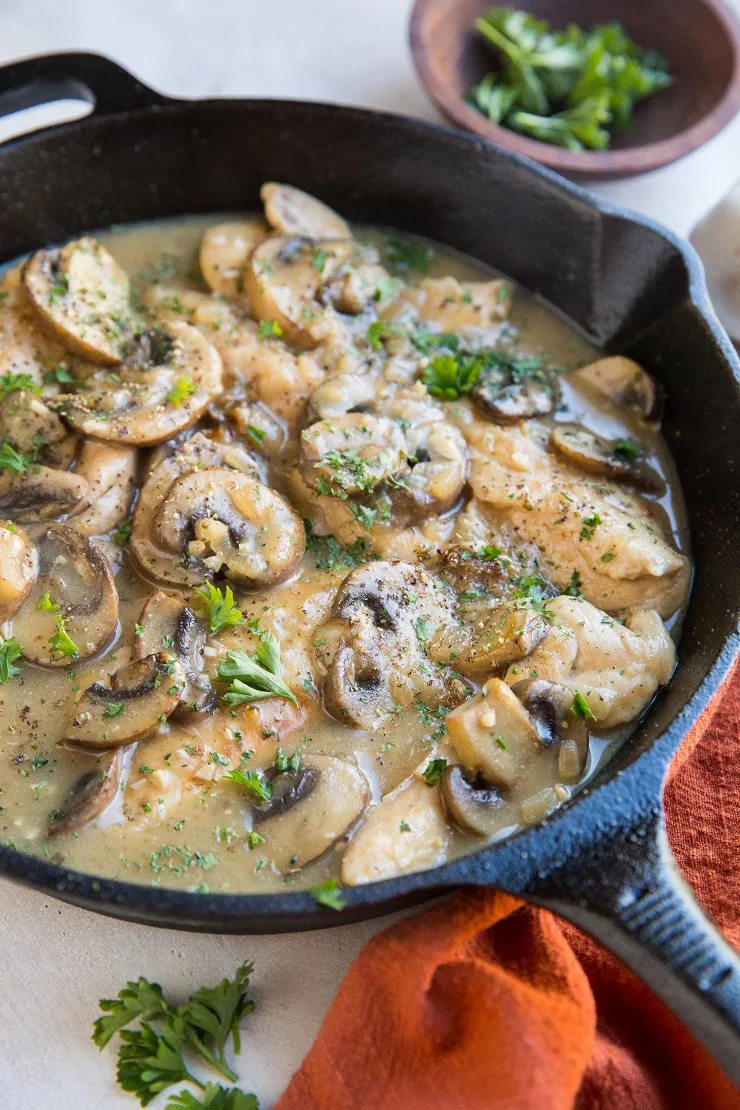 Dairy-Free Paleo Keto Creamy Mushroom Chicken. An easy 30-minute recipe that is loaded with flavor and luscious cream sauce.