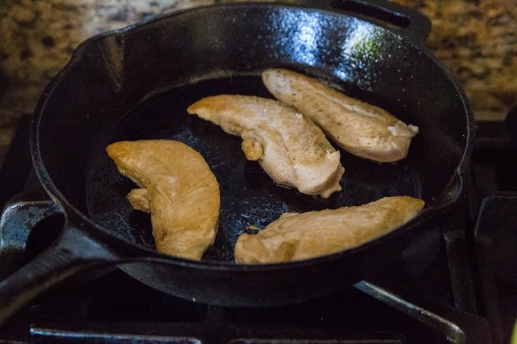 Brown the chicken in a skillet