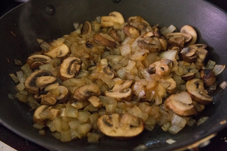 Sauté the onion and mushrooms until caramelized
