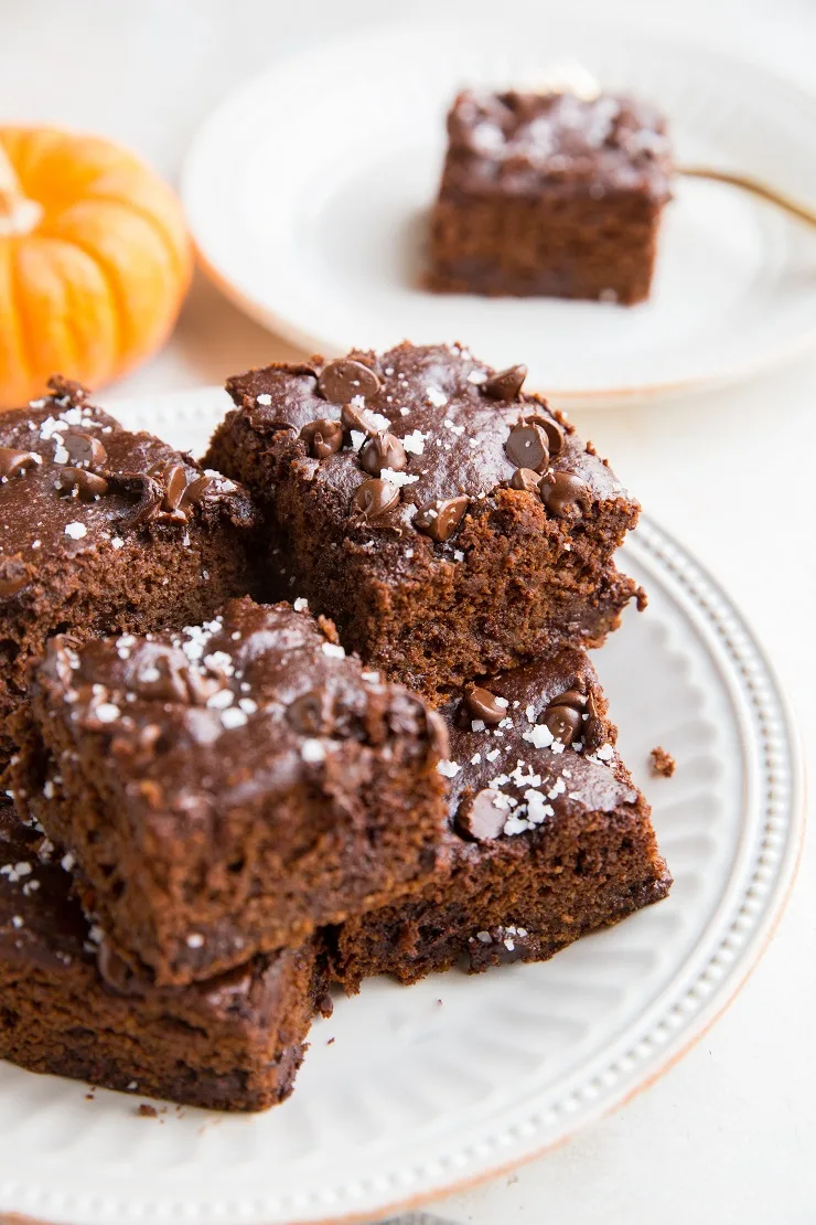 Gluten-Free Pumpkin Brownies made with oats! Dairy-free, refined sugar-free, and healthy!