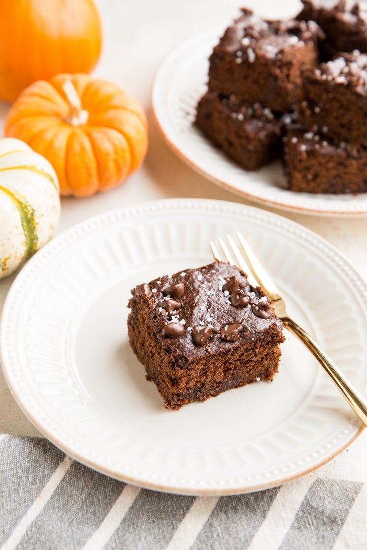 Gluten-Free Dairy-Free Pumpkin Brownies made with rolled oats. These healthier brownies are refined sugar-free and you'd never guess they're secretly healthy for you!