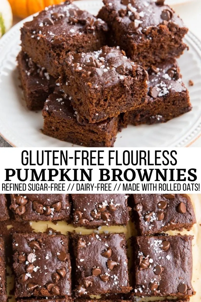 Gluten-Free Rolled Oat Pumpkin Brownies - dairy-free, refined sugar-free healthy brownies made with rolled oats.