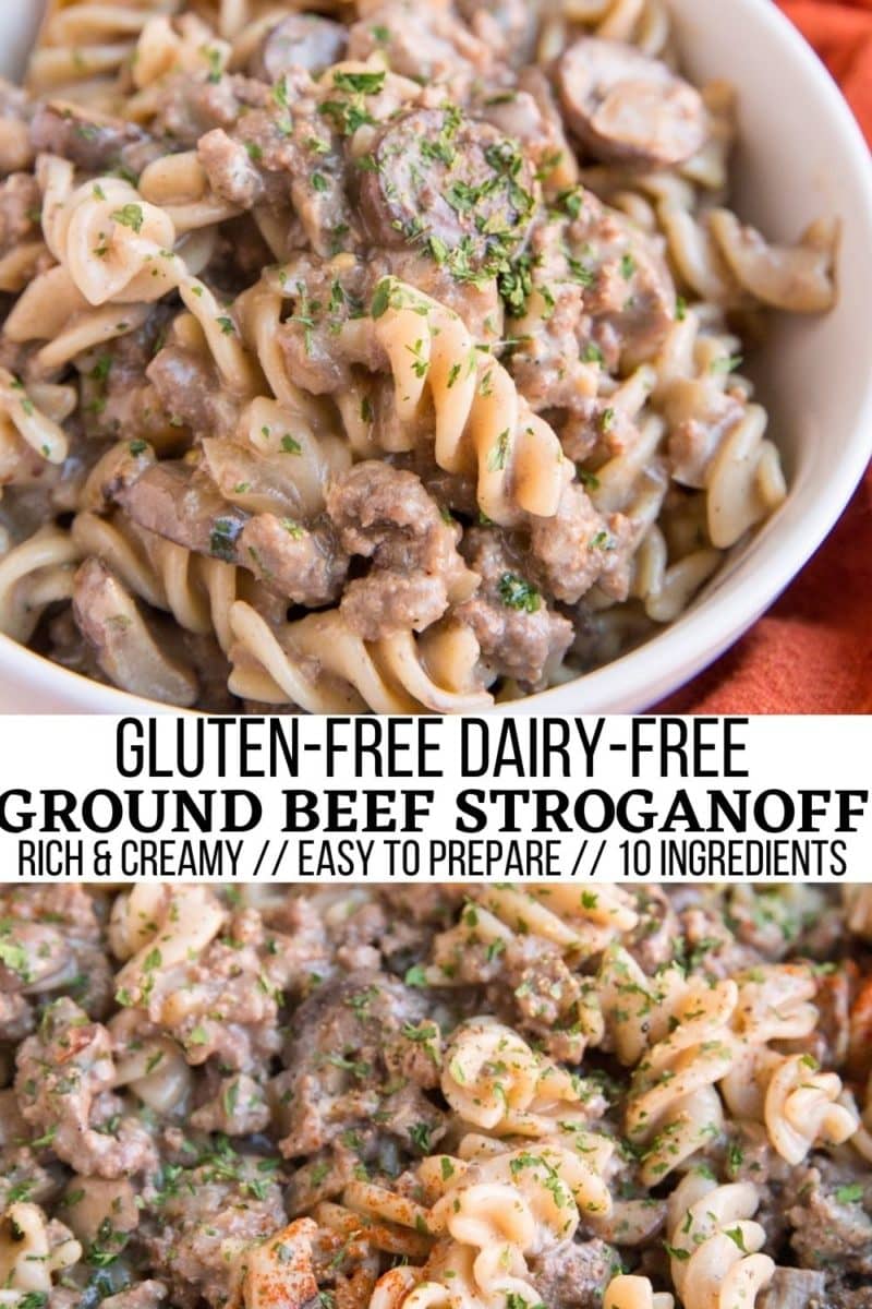 Ground Beef Stroganoff - Dairy-Free,, Gluten-Free Stroganoff with noodles in a rich creamy mushroom sauce is a delicious comforting dinner
