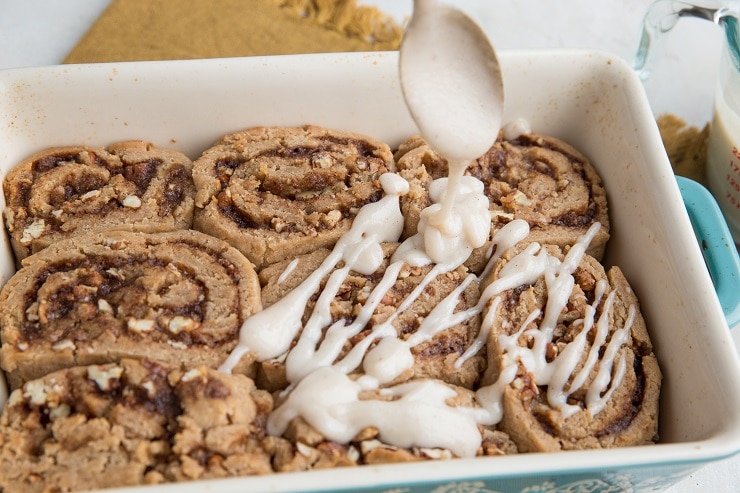 Drizzle the cinnamon rolls with glaze