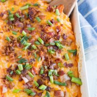 Cheesy Mashed Sweet Potato Casserole with Bacon - a savory sweet potato casserole recipe that is loaded with flavor. A marvelous side dish to share with guests