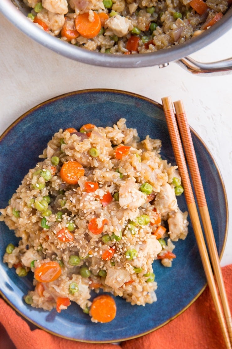 One-Pot Chicken Un-Fried Rice is a healthier take on classic fried rice made in 40 minutes or less!