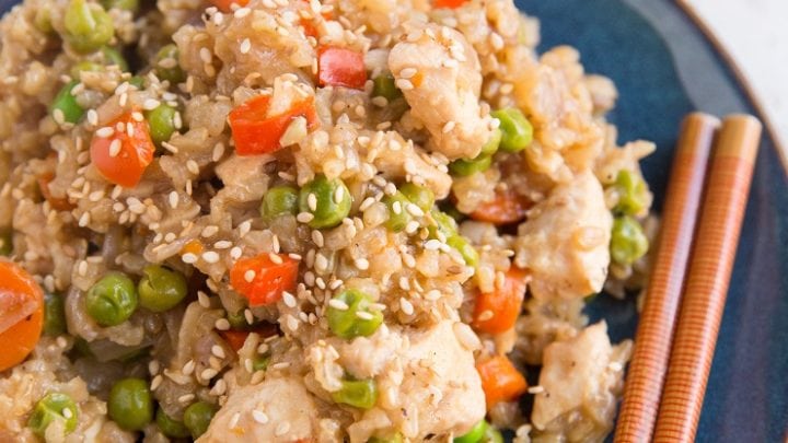 Easy One-Pot Chicken Un-Fried Rice is an easy, healthy take on the Chinese classic. Full of nutrients and easy to make!