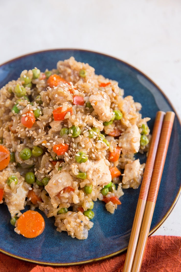 Easy One-Pot Chicken Un-Fried Rice is an easy, healthy take on the Chinese classic. Full of nutrients and easy to make!