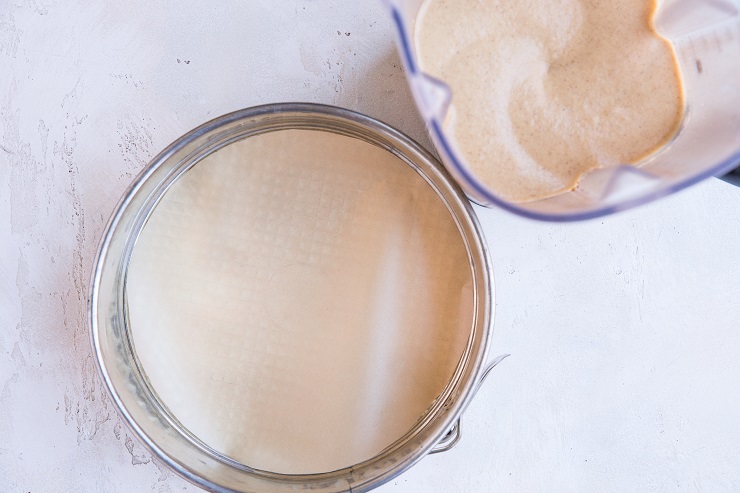 Pour the cake batter into a parchment-lined baking pan