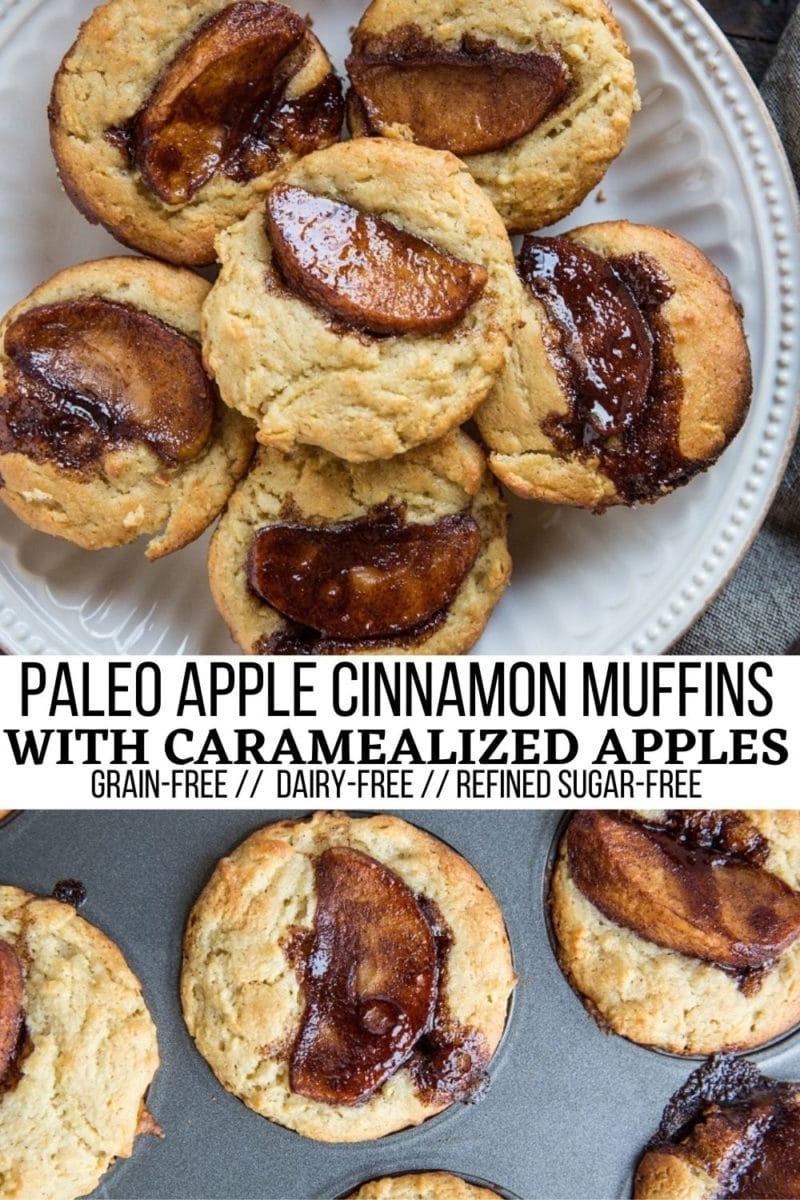 Paleo Apple Muffins with Caramelized Apple topping - grain-free, refined sugar-free, dairy-free, healthy muffins for breakfast