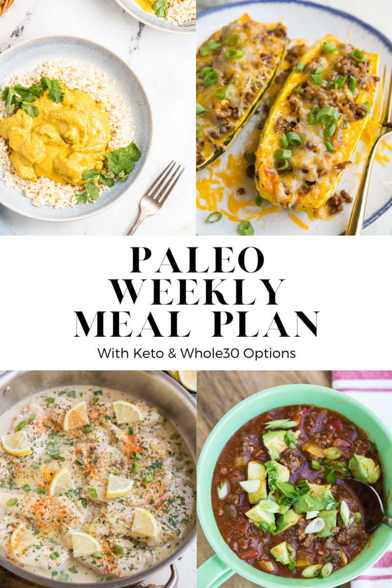 Healthy Paleo Meal Plan centered all around whole food meals! This straightforward meal plan comes with a grocery list and makes weeknight eating a breeze!