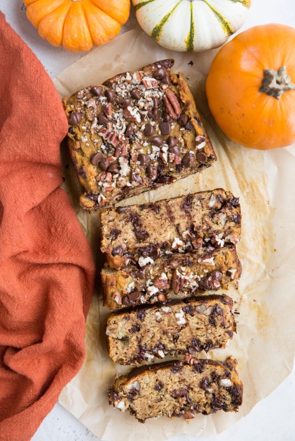 Paleo Pumpkin Banana Bread - grain-free, nut-free, dairy-free, refined sugar-free, moist, fluffy healthy banana bread