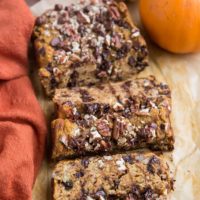 Paleo Pumpkin Banana Bread made with coconut flour - nut-free, grain-free, refined sugar-free, oil-free healthy banana bread recipe with chocolate chips and pecans