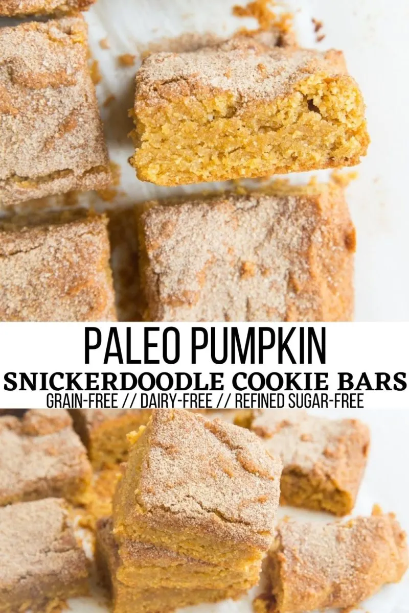 Paleo Pumpkin Snickerdoodle Cookie Bars - grain-free, refined sugar-free, dairy-free pumpkin spice cookie bars with cinnamon and sugar topping