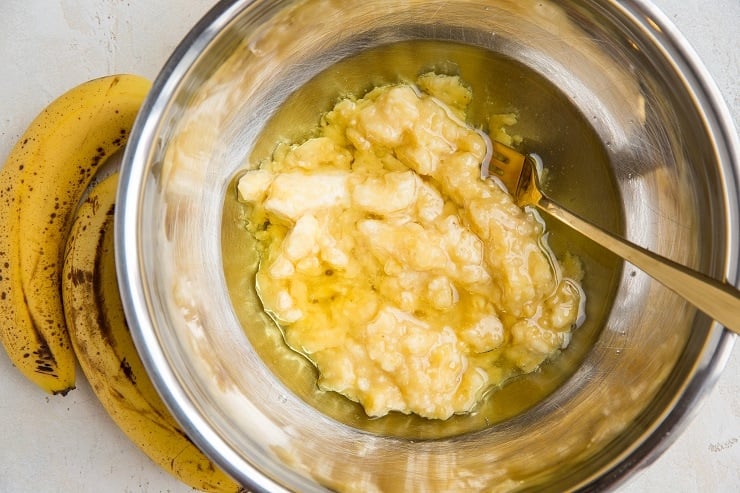 Combine mashed banana with the wet ingredients