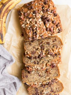 Vegan Gluten-Free Banana Bread - dairy-free, gluten-free, delicious egg-free banana bread with chocolate chips and pecans. An amazing, flavorful treat!